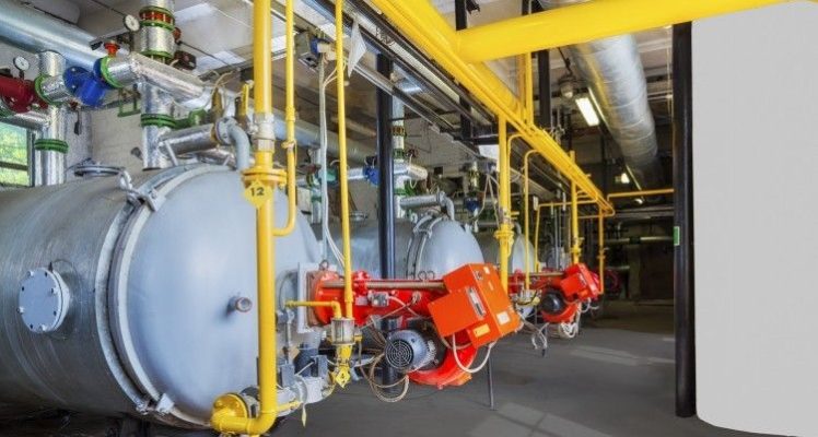 Old gas steel boilers established in old  boiler-house