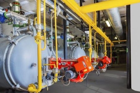 Old gas steel boilers established in old  boiler-house