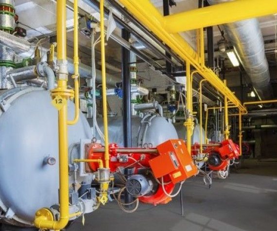 Old gas steel boilers established in old  boiler-house