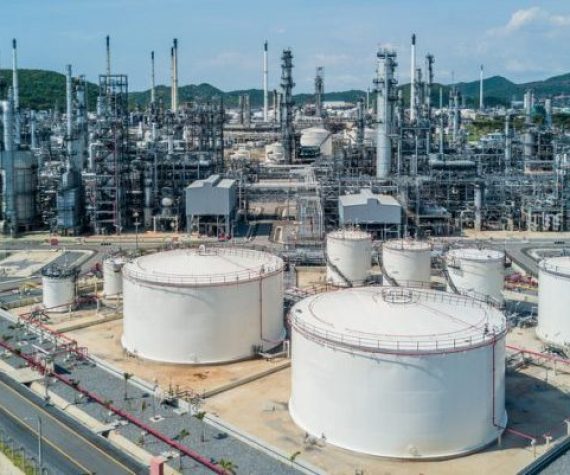 Aerial view oil refinery, refinery plant, refinery factory.